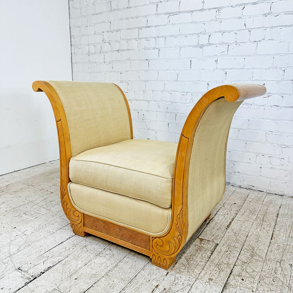 Carved Art Deco Style Sleigh Bench