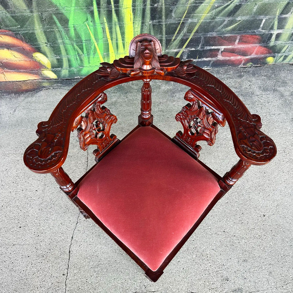 Ornate Mahogany Carved Corner Chairs