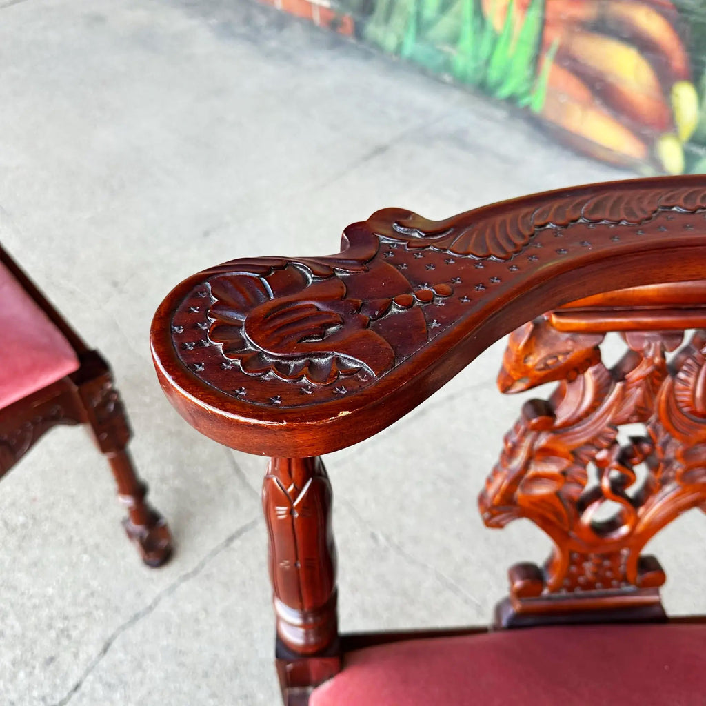 Ornate Mahogany Carved Corner Chairs