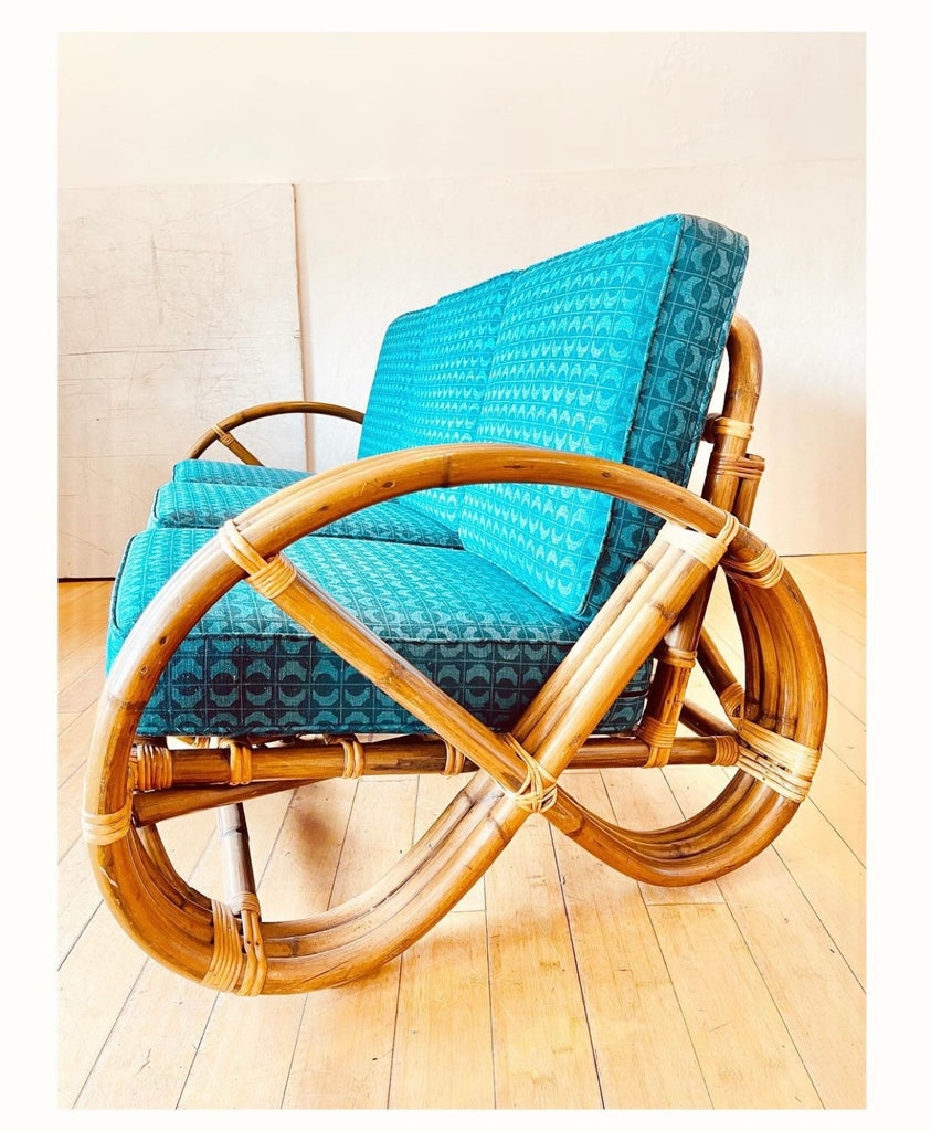 Bamboo Sofa and Chair, Newly Upholstered Cushions